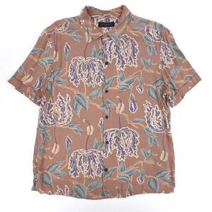 ALLSAINTS Peoria Short Sleeve Button Down Shirt Brown Floral 90s Y2k Resort Boho